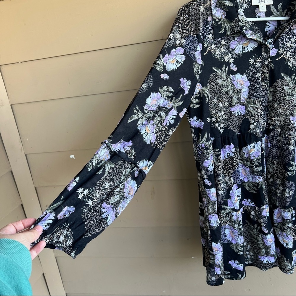 Style & Co. Floral Boho Tunic Top Size M Modest Casual Hippie - Picture 2 of 5